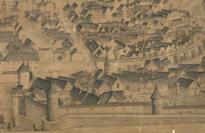 Johanniterkirche Ausschnitt aus Stadtansicht von Johann Conrad Körner 1755, Signatur Stadtarchiv SHA S10-0791