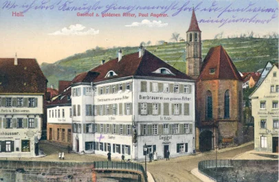 Johanniterhalle Ansichtskarte Ritterbrauerei 1915, Signatur Stadtarchiv SHA PK04114