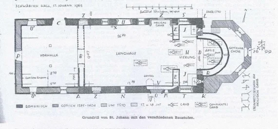 Johanniterhalle Plan Grabungsfunde nach Eduard Krüger 1949-1950 aus Haalquell 1969